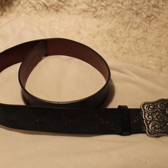 Fossil VTG Western Leather Belt with Big Silvertone Belt Buckle - Picture 3 of 5